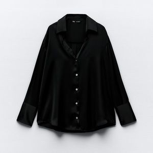 Zara Satin Effect Black Button-Up